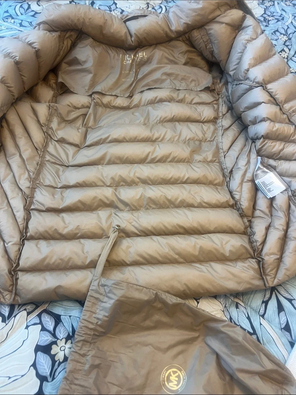 Michael Kors Tan Quilted Hooded Puffer Jacket